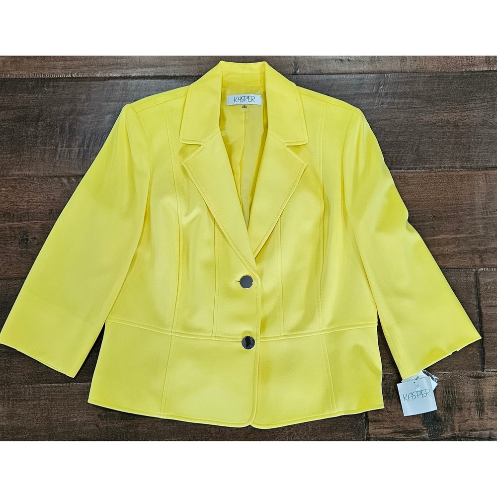 Kasper Womens Lemongrass Yellow 2-Button 3/4 Sleeve Blazer Jacket Size 16 NWT‎